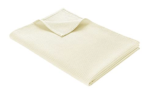 WOHNWOHL Baumwolldecke 180 x 240 cm | Waffelpique leichte Kuscheldecke aus 100% Baumwolle | Luftige Sofa-Decke vielseitig einsetzbar | Pflegeleichte Wohndecke