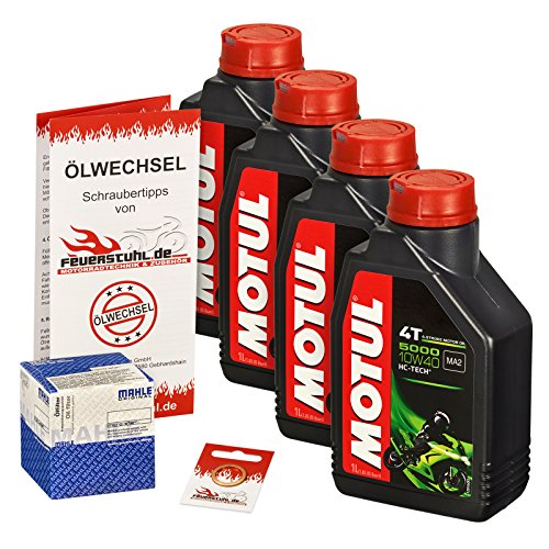 Motul 10W-40 Öl + Mahle Ölfilter passend für GSX 600 F, 88-01, GN72B AJ - Ölwechselset inkl. Motoröl, Filter, Dichtring