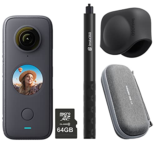 Insta360 One X2 360-Grad-Action-Kamera Pro-Kit inkl. 64 GB Micro-SDHC-Karte, Hülle, unsichtbarer Selfie-Stick und Objektivdeckel