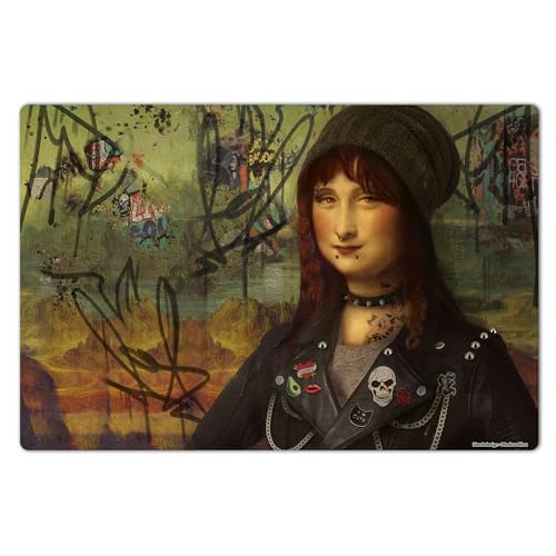 Schreibtischunterlage 60 x 40 cm, Street-Art, Punk-Rock, Graffiti, Schreibtisch-Matte aus hochwertigem Vinyl, Schreibunterlage, Modern Art, Made in Germany, BPA-frei | Design: “Mona Lisa Rocker“