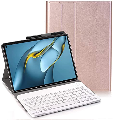 YHFZR Tastatur Hülle for Huawei MatePad Pro 10,8 Zoll 2021 - (QWERTY Layout), Ultradünn Flip Entfernbar Drahtloser Keyboardständer Ledertasche für Huawei MatePad Pro 10,8 Zoll 2021 Tablet, Roségold