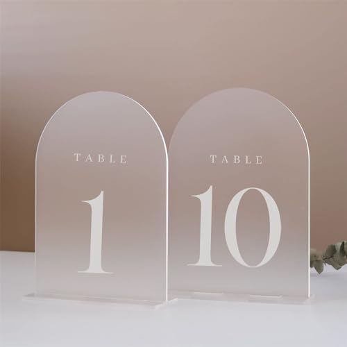 Tischnummern mit mattiertem Bogen, für Hochzeitsempfang, 10 Stück, 12.7x17.8 cm, mattierter Bogen, Acryl-Tischschilder mit Halter, perfekt für Hochzeitstischdekoration, Tischdekoration