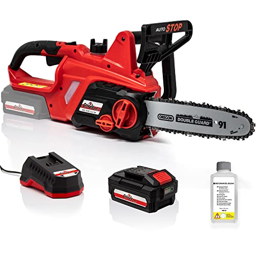 Grizzly Tools Akku-Kettensäge AKS 2040 Lion Set mit 20 V 4 Ah Akku und Schnellladegerät, Softgriff, Kettenschnellspannsystem, automatische Kettenschmierung, Oregon Schwert und Kette