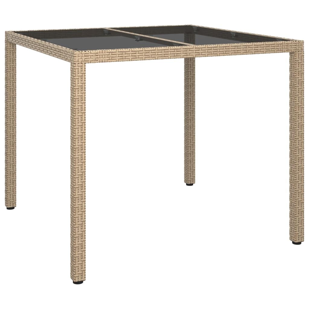 vidaXL Gartentisch Esstisch Terrassentisch Gartenmöbel Balkontisch Outdoor Tisch Außentisch 90x90x75cm Gehärtetes Glas Poly Rattan Beige