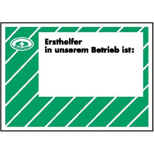 Aushang - Arbeitssicherheit Ersthelfer in unserem Betrieb zur Selbstbeschriftung Größe (BxH): 29,7 x 21,0 cm 1,0 mm Aluminium, polyesterbeschichtet