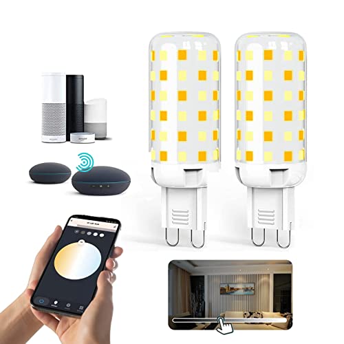 G9 Smart Bulbs, Smart WiFi Dimmable G9 LED Bulb Lamp, 4W 400LM 220V, App or Voice Control, Funktioniert mit Alexa, Google Home, Kein Hub erforderlich (40W Halogen Äquivalent) (Size : 2pcs)