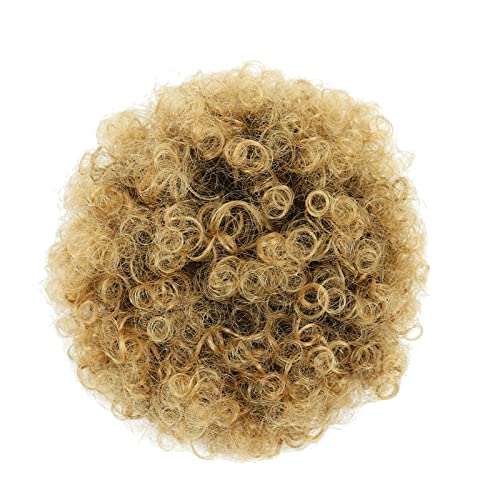 Haarknoten Synthetische Afro Puffs mit Kordelzug Haarteile Pferdeschwanz Haarknoten Hochsteckfrisuren Haarverlängerungen Dutt für Frauen Kurzes lockiges Dutt Haarknoten Haarteil (Farbe: Q9 1B-27)
