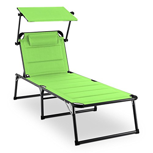 blumfeldt Amalfi Noble Liegestuhl - Sonnenliege, Gartenliege (ergonomische Form, verstellbare Sonnenblende, 5-stufig verstellbare Rückenlehne, Metallrahmen, Pulverbeschichtung, grün