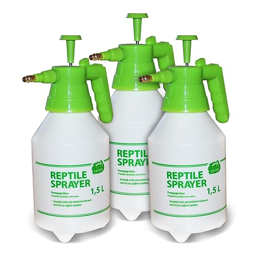 Reptile Sprayer 1,5 Liter - Pumpsprüher für die Terrariumbefeuchtung - Handdrucksprüher mit Messingdüse… (3 Stück)