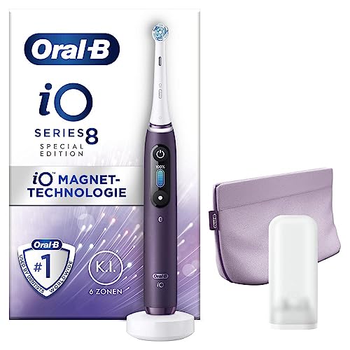 Oral-B iO 8 Special Edition Elektrische Zahnbürste mit Magnet-Technologie, sanfte Mikrovibrationen, Farbdisplay & Beauty-Tasche, violet ametrine