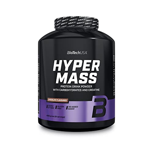 BioTechUSA Hyper Mass Trinkpulver mit Kohlenhydraten, Protein und Kreatin, hohem Ballaststoffgehalt, ohne Zuckerzusatz, 4 kg, Schokolade