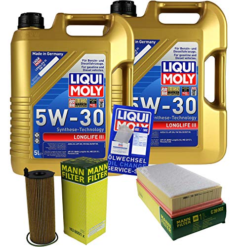 QR-PARTS 69321608 Filter Set Inspektionspaket 10 Liter Liqui Moly Motoröl Longlife III 5W-30 MANN-FILTER Luftfilter Ölfilter