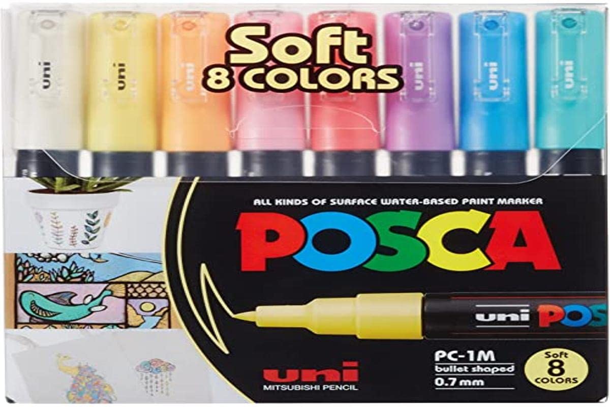 uni Posca PC1MC Kugelschreiber, extra feine Rundspitze, weiche Farben, 8 Stück