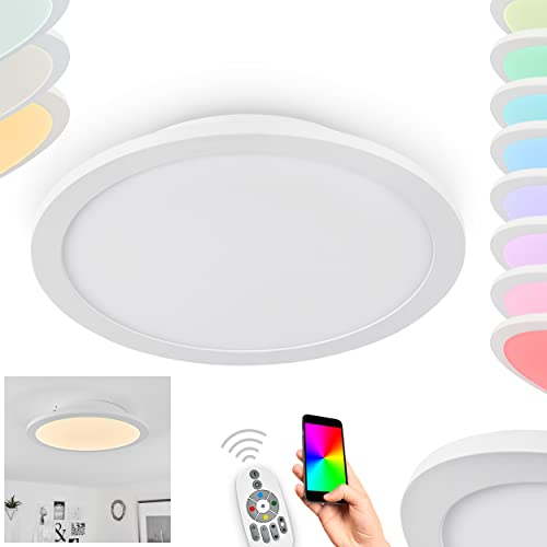 LED Deckenpanel Sani, dimmbare Deckenlampe in Weiß, RGB Farbwechsler, Leuchte (Ø 30 cm) steuerbar über Smart App, Smart Home fähig, Fernbedienung u. Bluetooth, 16 Watt, 2100 Lumen, 2700-6500 Kelvin