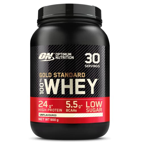 Optimum Nutrition ON Gold Standard Whey Protein Pulver, Eiweißpulver Muskelaufbau mit Glutamin und Aminosäuren, natürlich enthaltene BCAA, Unflavoured, 30 Portionen, 900g