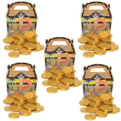 10x 100g Goldmünzen aus Milchschokolade plus 5x Piraten-Schatzkiste aus Karton I 10 x 12-14 Stück I Fair Trade Kakao I Ideal als Mitgebsel und für Kindergeburtstage