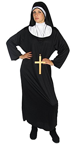 Schwarzes Nonnen Kostüm mit Kreuz für Damen Faschin Karneval Kirchen Motto Party Größe XL