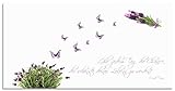 ARTland Spritzschutz Küche aus Alu für Herd Spüle 110x55 cm (BxH) Küchenrückwand mit Motiv Spruch Schmetterlinge Lavendel Landhaus Hell Weiß Lila J6DH