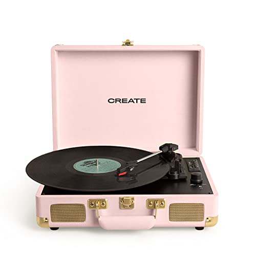 CREATE/Record Player POP/Tragbarer Koffer-Plattenspieler Pastellrosa/mit Bluetooth USB, SD, MicroSD und Mp3