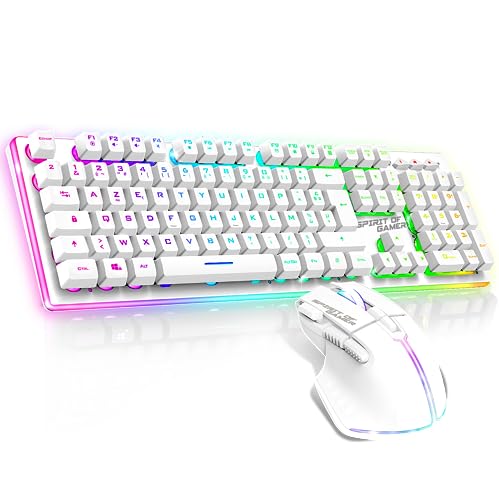 Spirit of Gamer x MK600 Kabellose Gaming-Tastatur, weiß, wiederaufladbar, RGB | Französisches AZERTY-Layout mit Hintergrundbeleuchtung | Gaming Keyboard Semi-Mechanisch | Wireless Mouse 4800 DPI |