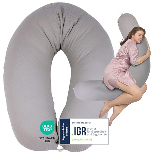 Sei Design XXL Stillkissen 190x30 Öko-Tex | Ergonomisches Schwangerschaftskissen Lagerungskissen | Extra leise Füllung. Bezug 100% Baumwolle