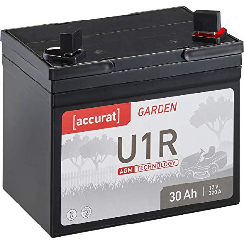 Accurat 30Ah 12V AGM Rasentraktor-Batterie Garden U1R (Pluspol rechts) Starterbatterie für Aufsitzmäher wartungsfrei