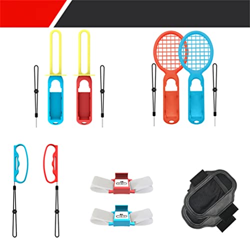 10-in-1-Switch-Sportspiel-Zubehör-Kit, Somatosensorisches Sport-Set, Kompatibe lfür Switch NS, Joycon Grip, Armbändern, Gurten, Tennisschläger-Combo-Pack-Spielset