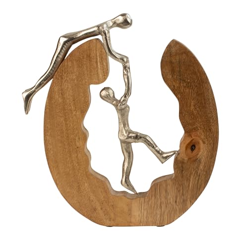 Lifestyle & More Skulptur Dekofigur Kletterndes Paar aus Metall Silber in Ring aus Holz 28x31 cm