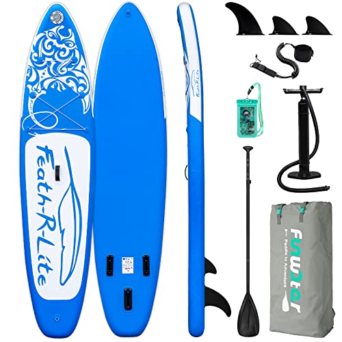 FEATH-R-LITE Aufblasbare Stand Up Paddle Board Surfbrett SUP Complete Inflatable Paddleboard Accessories Adjustable Paddling, Pump, ISUP Travel Backpack, Lead, Waterproof Bag, 320 * 78 * 15cm