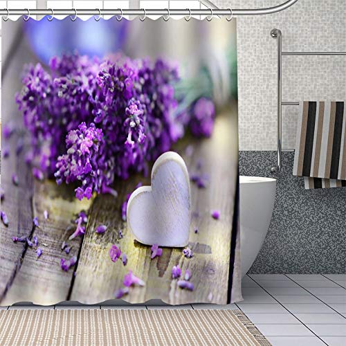 KEPPD Lila Lavendelblüten Duschvorhang Badezimmervorhang Stoff Waschbares Polyester für Badewannendekoration Extra lang mit 12 Haken - XXL 135 x 200 cm (53 x 79 Zoll) Duschvorhang