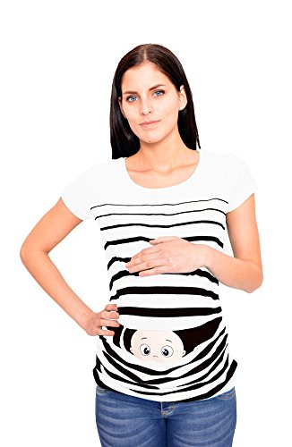 Witzige süße Umstandsmode T-Shirt mit Motiv Schwangerschaft Geschenk - Kurzarm (L, Weiß)