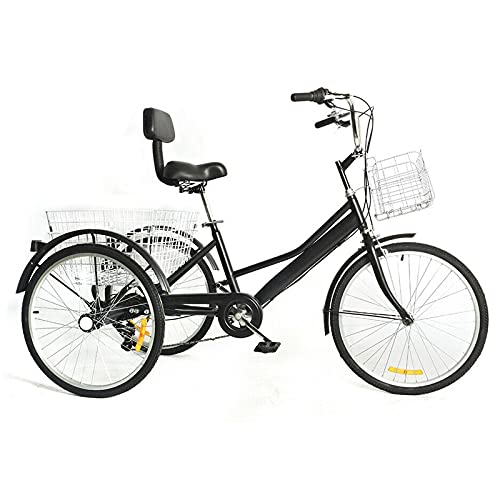 24 Zoll Dreirad 7 Gänge 3 Räder Fahrrad mit Warenkorb für Erwachsene Senioren Tricycle Erwachsenendreirad