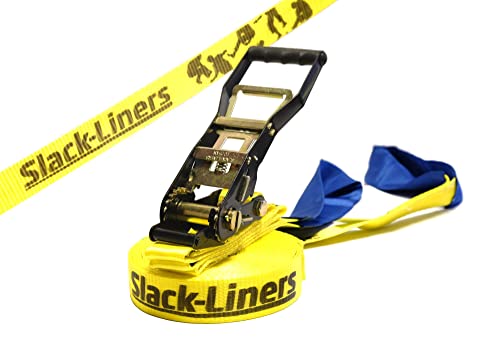Slack-Liners Slackline Classic Line GELB - 50mm breit, 15m lang - mit Langhebelratsche Made in Germany