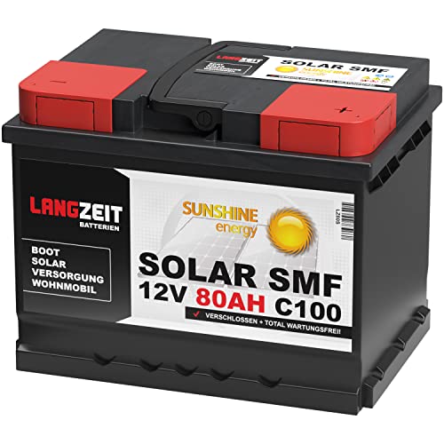Langzeit Solar SMF Solarbatterie 80Ah 12V Versorgungsbatterie Wohnmobil Batterie Boot total wartungsfrei 70Ah 75Ah