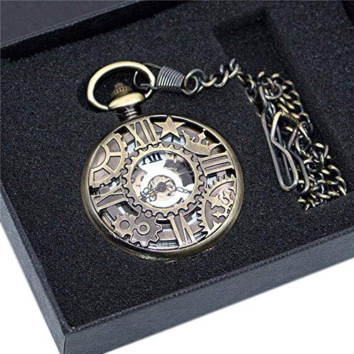 Mode Herrenuhren Vintage Bronze Stern Krone Kreis Mechanische Handaufzug SteamPocket Uhr als Geschenk, mit Box Taschenuhr (Box)