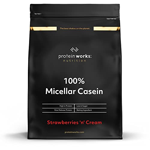 100% Micellar Casein | ERDBEER-SAHNE | von THE PROTEIN WORKS |1kg | Perfekter Shake zur Regeneration über Nacht