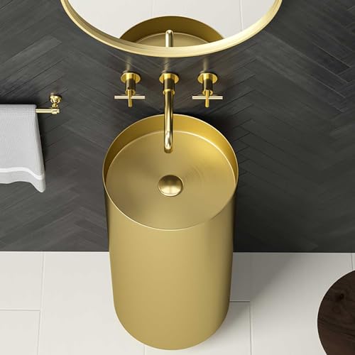 Badezimmerwaschbecken, Edelstahl-Säulen-Anti-Kick-Waschbecken, zylindrisches Waschbecken, bodenstehendes integriertes Waschbecken (Gold G)