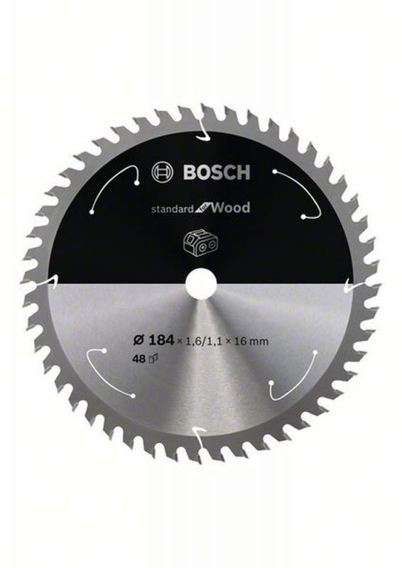 Bosch Akku-Kreissägeblatt Standard for Wood, 184 x 1,6/1,1 x 16, 48 Zähne 2608837699
