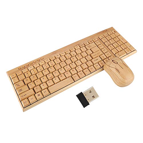 Tosuny Wireless Keyboard und Maus Combo, ultradünne Bambus Tastatur und Maus KG201 + MG94-N Wasserdicht für Computer, Laptop und PC
