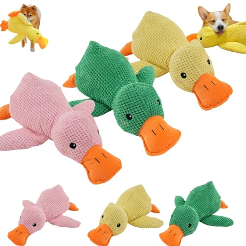 Donubiiu The Mellow Dog Calming Duck, Dog Stuffed Animals Chew Toy, Duck Dog Toy, Plush Duck Dog Toy with Soft Squeaker, Durable Dog Toys for Indoor Puppy (3PCS-A)