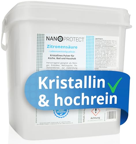 Nanoprotect Zitronensäure | 5 kg | Kristallines Pulver in Lebensmittelqualität E330 | Citronensäure Made in Germany