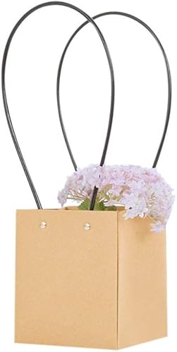 Papier Tasche, Blumen Geschenktasche, 10 Stück Kraftpapier-Blumen-Geschenktüten mit Griff, wasserdichte Blumenstrauß-Tragebox for Rosen, Nelken, handgebunden, Blumenmuster (Farbe: B 4,92'' x 4,92'' x