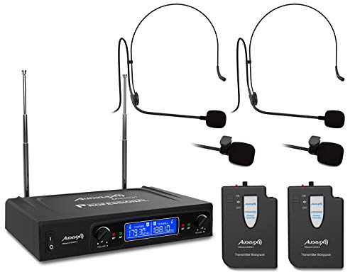 Audibax - Missouri 2500 - Double Professional Wireless-Mikrofon - Set mit 2 Lavalier-Mikrofonen / 2 Madona-Mikrofonen - mit Display-Empfänger - Reichweite 80 Meter - Frequenz A.