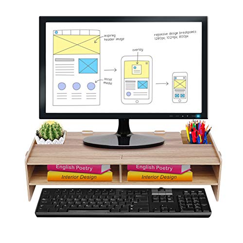Greensen Monitorständer mit Stauraum Monitorerhöhung Holz Laptop Riser Bildschirmständer mit Schublade Laptopständer Bildschirmerhöher Notebookständer für Monitor oder Laptop, Braun