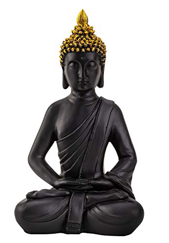 Lifestyle & More Moderne Skulptur Dekofigur Buddha aus Kunststein schwarz/Gold Höhe 30 cm Breite 18 cm