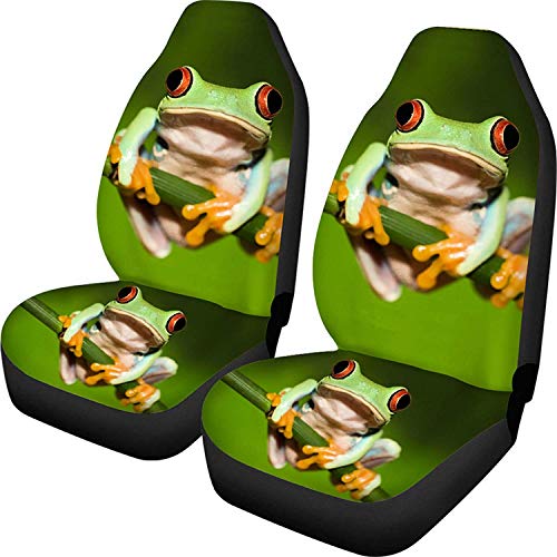 Binienty Autositzbezug, rote Augen, grüner Frosch, Tierdruck, 2-teiliges Set, Auto-Zubehör, Schalensitzbezug, nur Vordersitze, universelle Passform