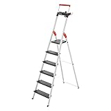 Hailo Stehleiter TopLine, 6 XXL-Sicherheits-Stufen bis 150kg, Aluminium Leiter mit ausziehbarem Haltebügel & Plattformverriegelung, klappbare Aluleiter, Schwarz, aktuelles Modell L100, made in Germany