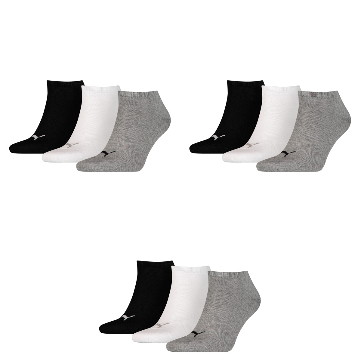 9 Paar Puma Sneaker Invisible Socken Gr. 35 - 49 Unisex für Damen Herren Füßlinge, Farbe:882 - grey/white/black, Socken & Strümpfe:43-46