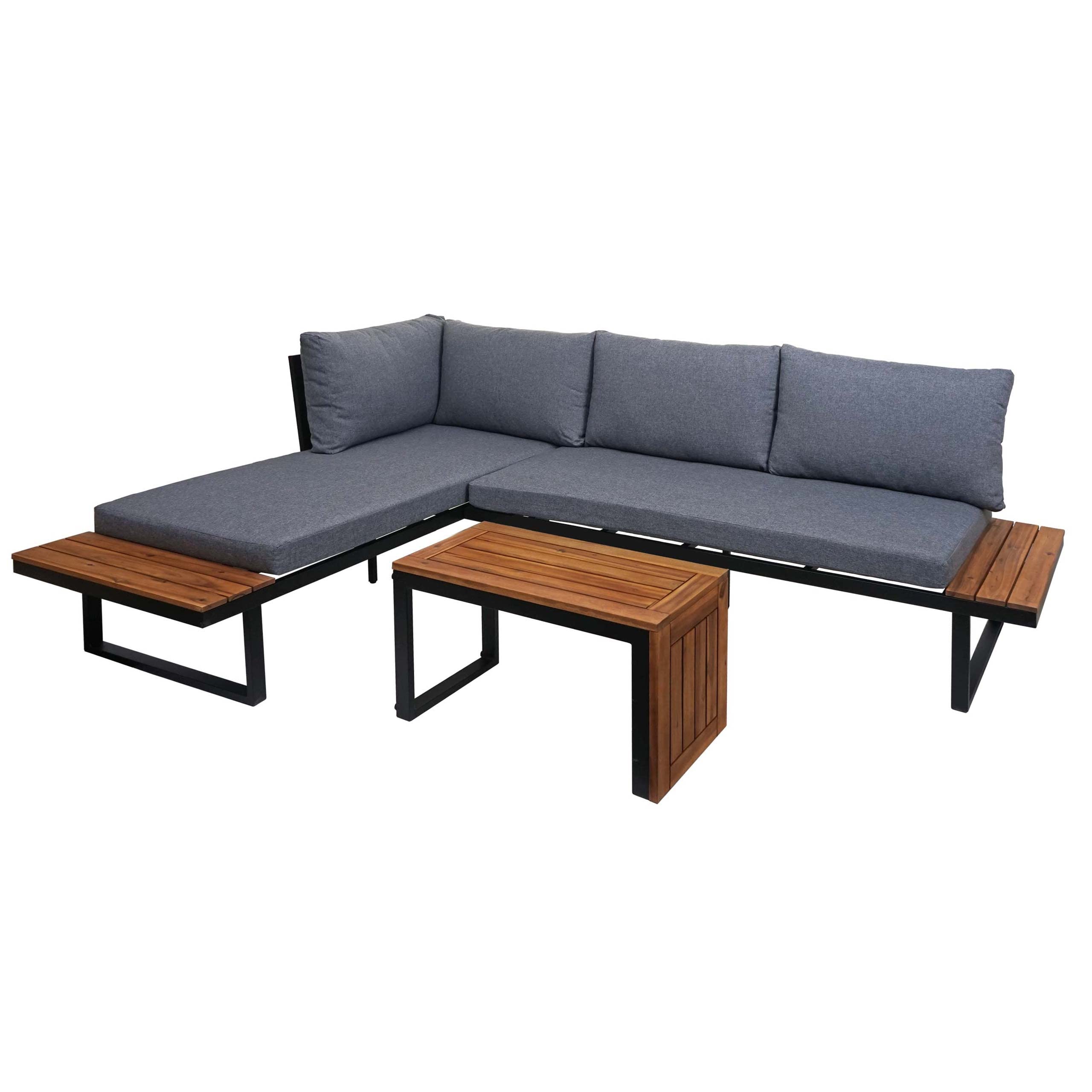 Mendler Garten Garnitur HWC-L27, Garnitur Sitzgruppe Lounge-Set Sofa, Spun Poly Alu Akazie Holz MVG-Zertifiziert - dunkelgrau