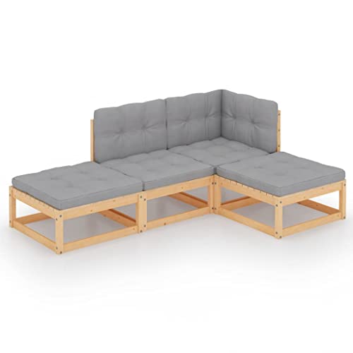 vidaXL Massivholz Kiefer Gartenmöbel 4-TLG. mit Kissen Ecksofa Mittelsofa Hocker Gartensofa Sitzgarnitur Gartenset Sitzgruppe Garten Garnitur